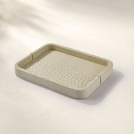 Cleo Krokodil Dekoratif Deri Tepsi Bej 30x23x3 Cm - 2