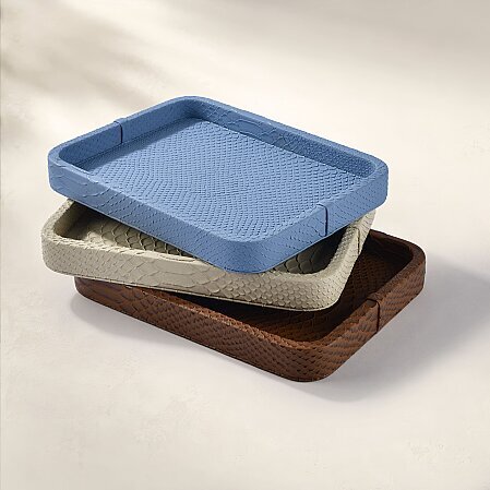 Cleo Krokodil Dekoratif Deri Tepsi Bej 30x23x3 Cm - 3