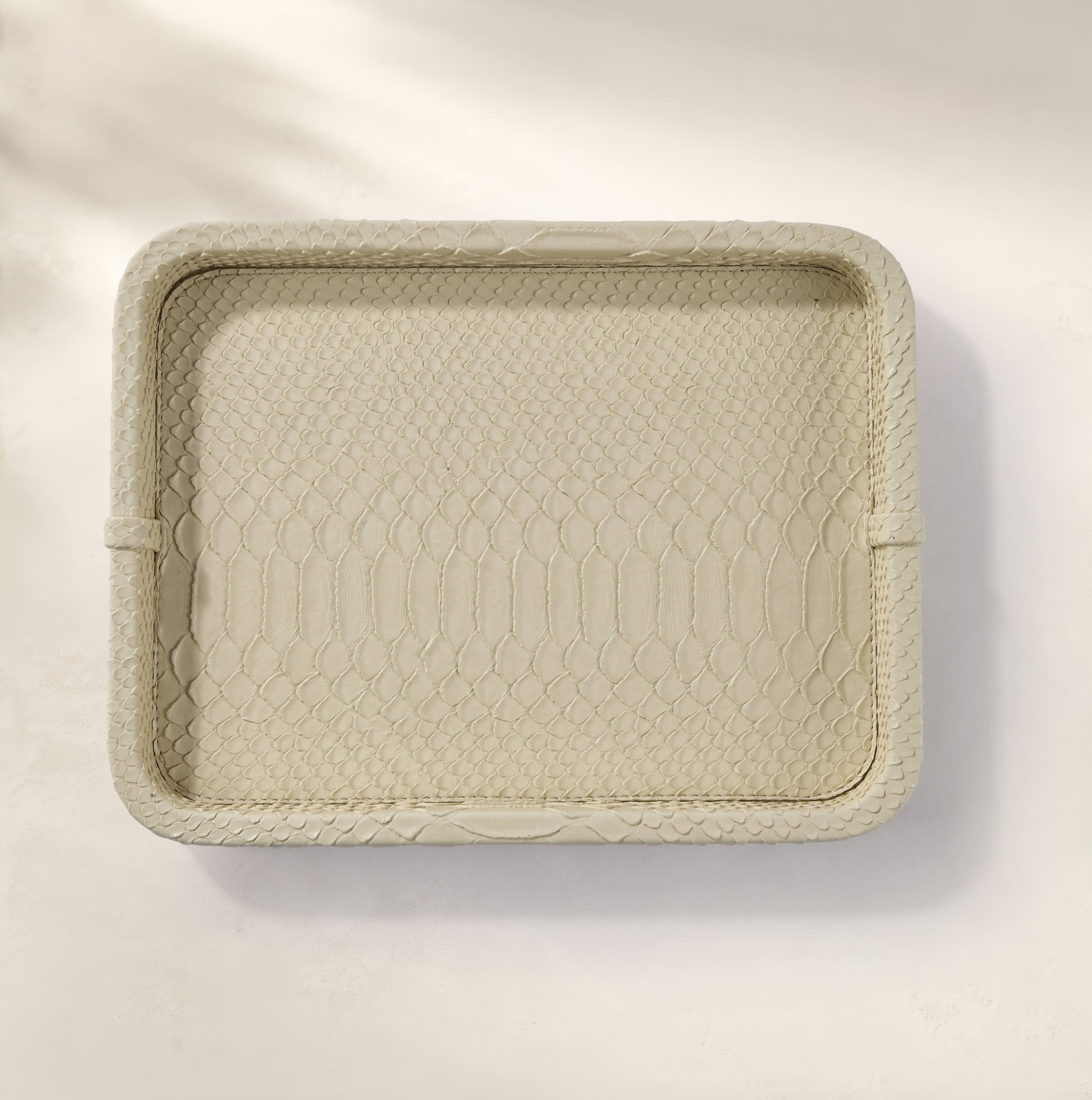 Cleo Krokodil Dekoratif Deri Tepsi Bej 30x23x3 Cm - 5