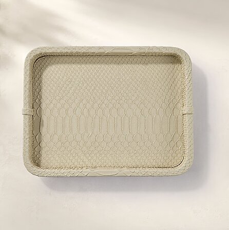 Cleo Krokodil Dekoratif Deri Tepsi Bej 30x23x3 Cm - 5