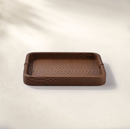 Cleo Krokodil Dekoratif Deri Tepsi Kahverengi 30x23x3 Cm - 1