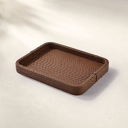 Cleo Krokodil Dekoratif Deri Tepsi Kahverengi 30x23x3 Cm - 2