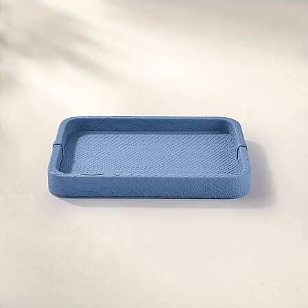 Cleo Krokodil Dekoratif Deri Tepsi Mavi 30x23x3 Cm - 1