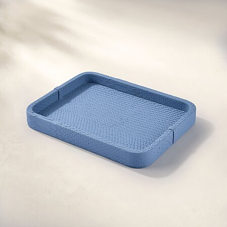 Cleo Krokodil Dekoratif Deri Tepsi Mavi 30x23x3 Cm - 2