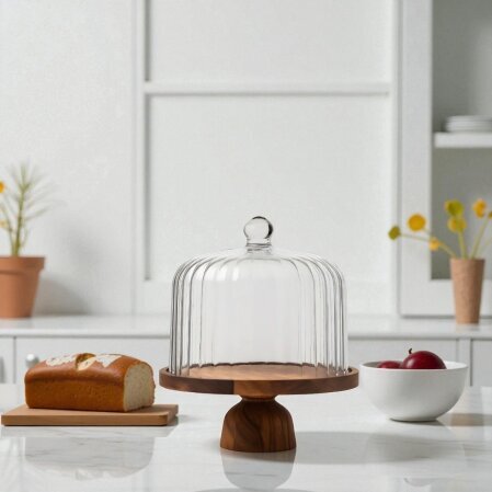 Efser Ayaklı Cam Fanus Kek Standı - 2