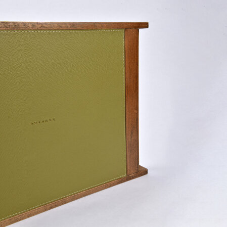 Ella Yeşil Deri Detaylı Ahşap Tepsi 45x30 cm - 4