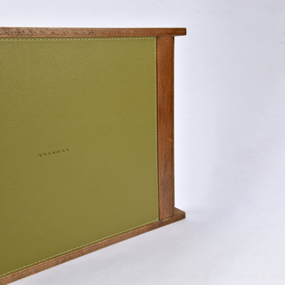 Ella Yeşil Deri Detaylı Ahşap Tepsi 45x30 cm - 4