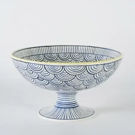 Itzel Desenli Ayaklı Mavi Kase 25 cm - 1