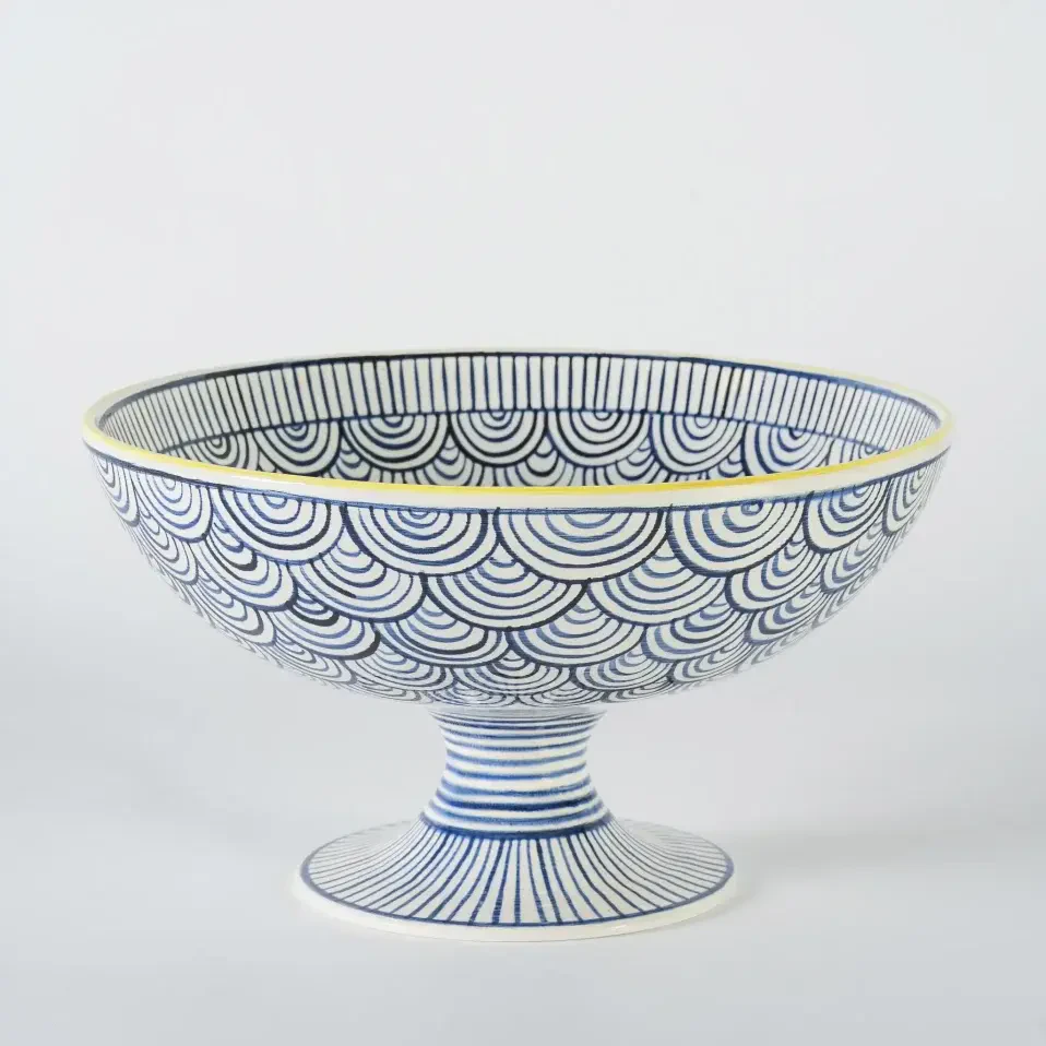 Itzel Desenli Ayaklı Mavi Kase 25 cm - Qua Home