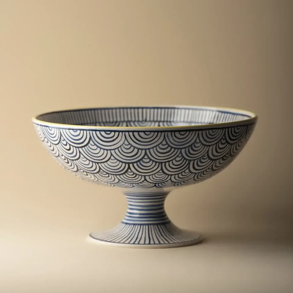 Itzel Desenli Ayaklı Mavi Kase 25 cm - 3