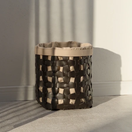 Royce Deri Örgü Sepet Büyük Kahverengi 