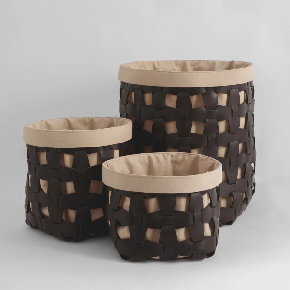 Royce Deri Örgü Sepet Büyük Kahverengi - 4