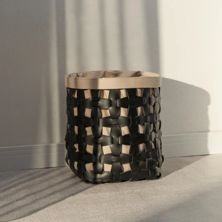 Royce Deri Örgü Sepet Büyük Siyah 