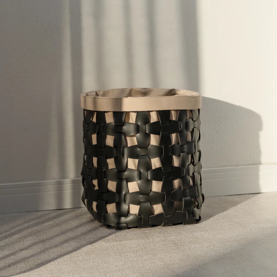 Royce Deri Örgü Sepet Büyük Siyah - Qua Home