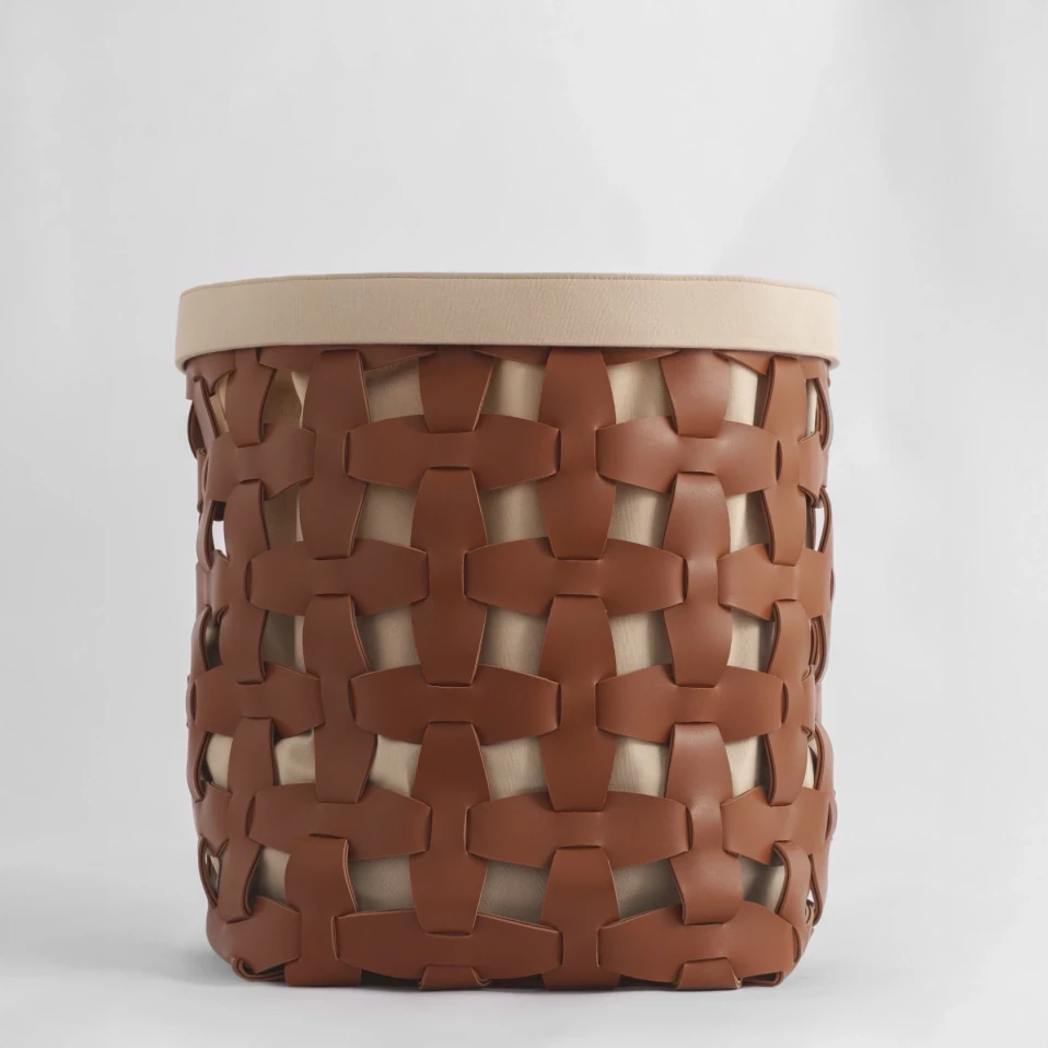 Royce Deri Örgü Sepet Büyük Taba - 4