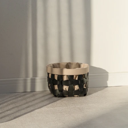 Royce Deri Örgü Sepet Küçük Siyah 