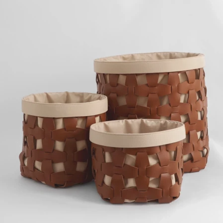 Royce Deri Örgü Sepet Küçük Taba - 3