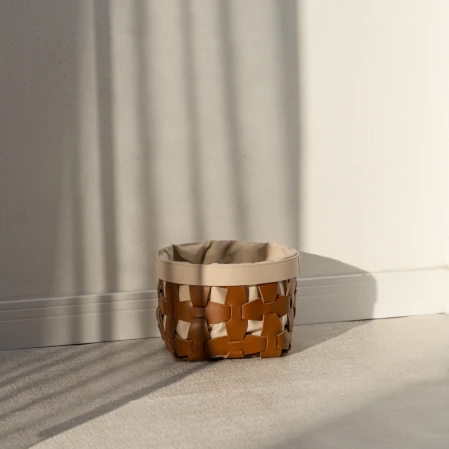 Royce Deri Örgü Sepet Küçük Taba - 1