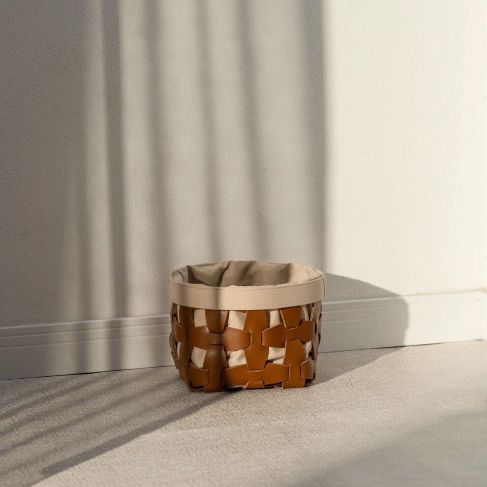 Royce Deri Örgü Sepet Küçük Taba - Qua Home