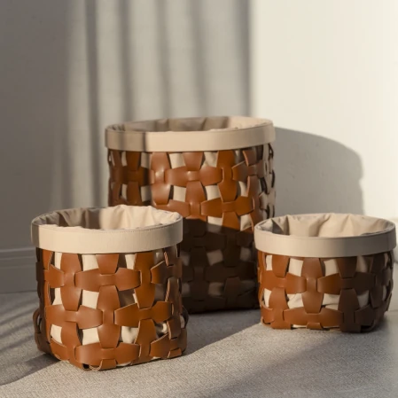 Royce Deri Örgü Sepet Küçük Taba - 5