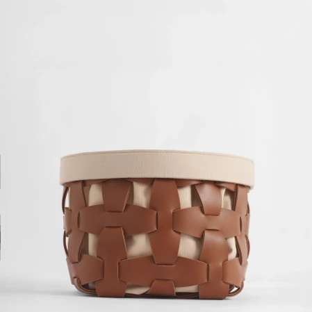 Royce Deri Örgü Sepet Küçük Taba - 4