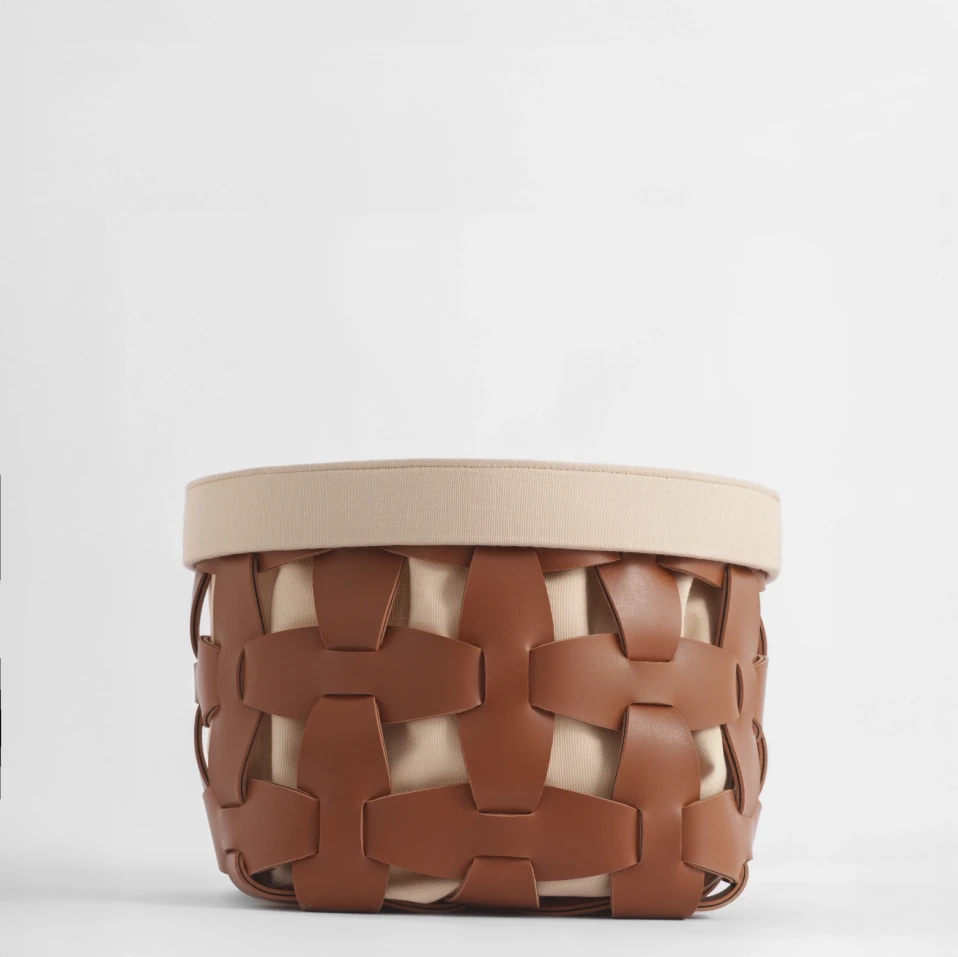 Royce Deri Örgü Sepet Küçük Taba - 4