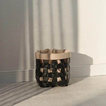 Royce Deri Örgü Sepet Orta Siyah 