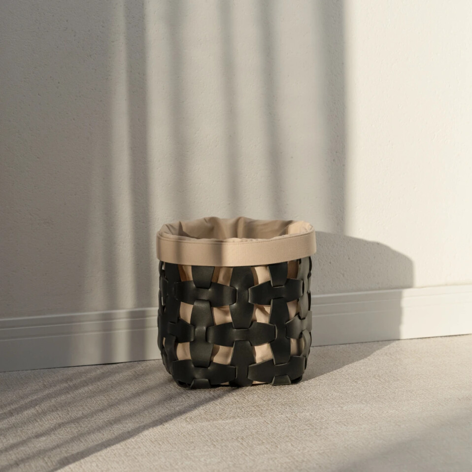 Royce Deri Örgü Sepet Orta Siyah - Qua Home