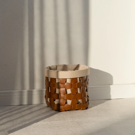 Royce Deri Örgü Sepet Orta Taba 