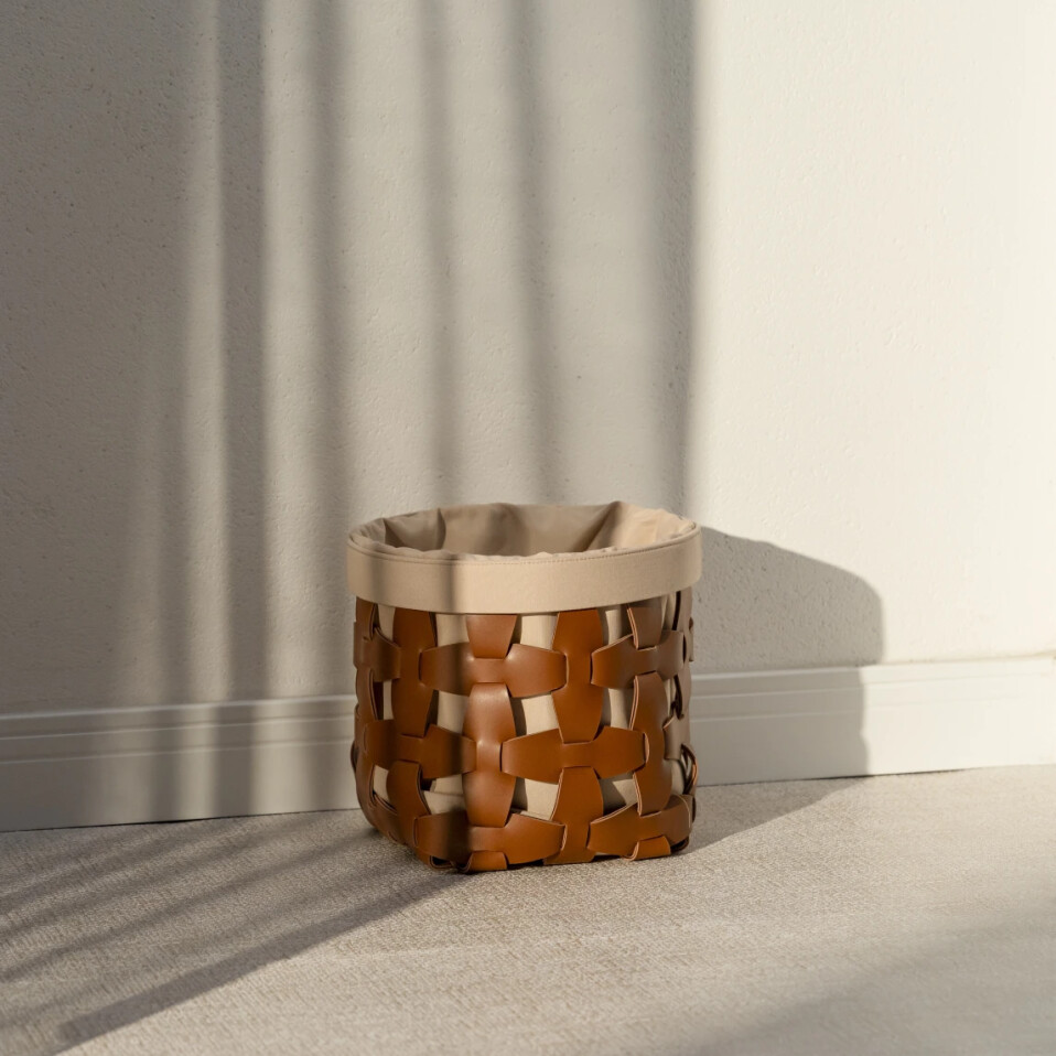 Royce Deri Örgü Sepet Orta Taba - Qua Home