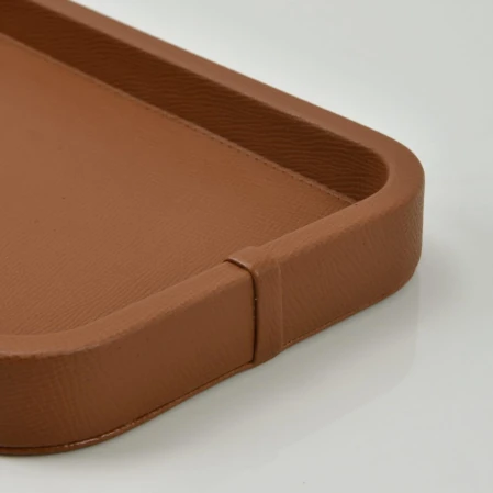 Marta Dekoratif Deri Tepsi Açık Kahverengi 35x19x3 cm - 4