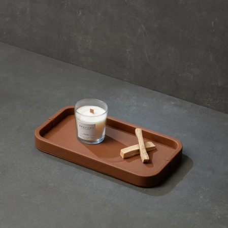 Marta Dekoratif Deri Tepsi Açık Kahverengi 35x19x3 cm - 2