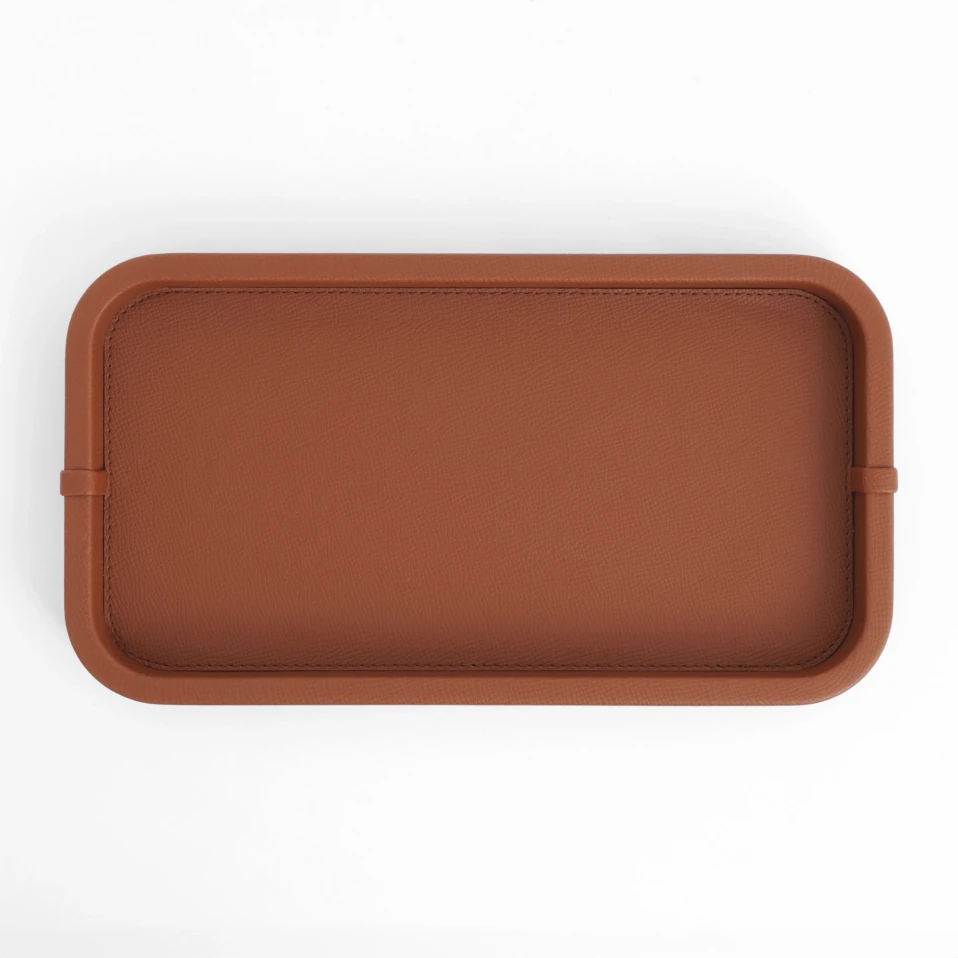 Marta Dekoratif Deri Tepsi Açık Kahverengi 35x19x3 cm - 1