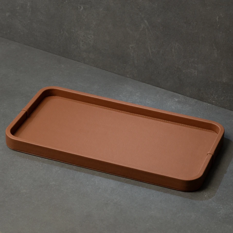 Marta Dekoratif Deri Tepsi Açık Kahverengi 50x27x3 cm - Qua Home