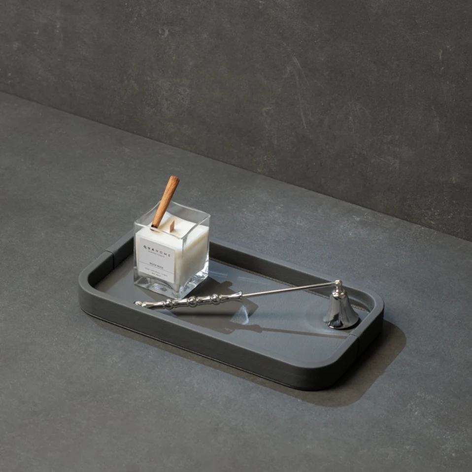 Marta Dekoratif Deri Tepsi Antrasit 35x19x3 cm - 2