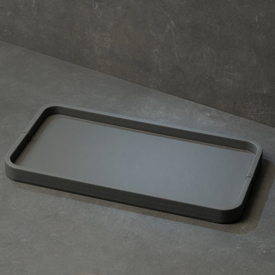 Marta Dekoratif Deri Tepsi Antrasit 50x27x3 cm - Qua Home