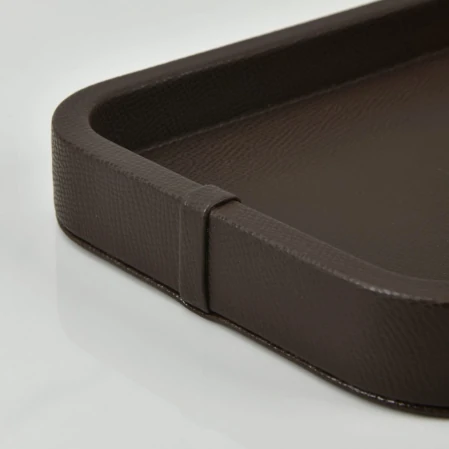 Marta Dekoratif Deri Tepsi Koyu Kahverengi 35x19x3 cm - 4