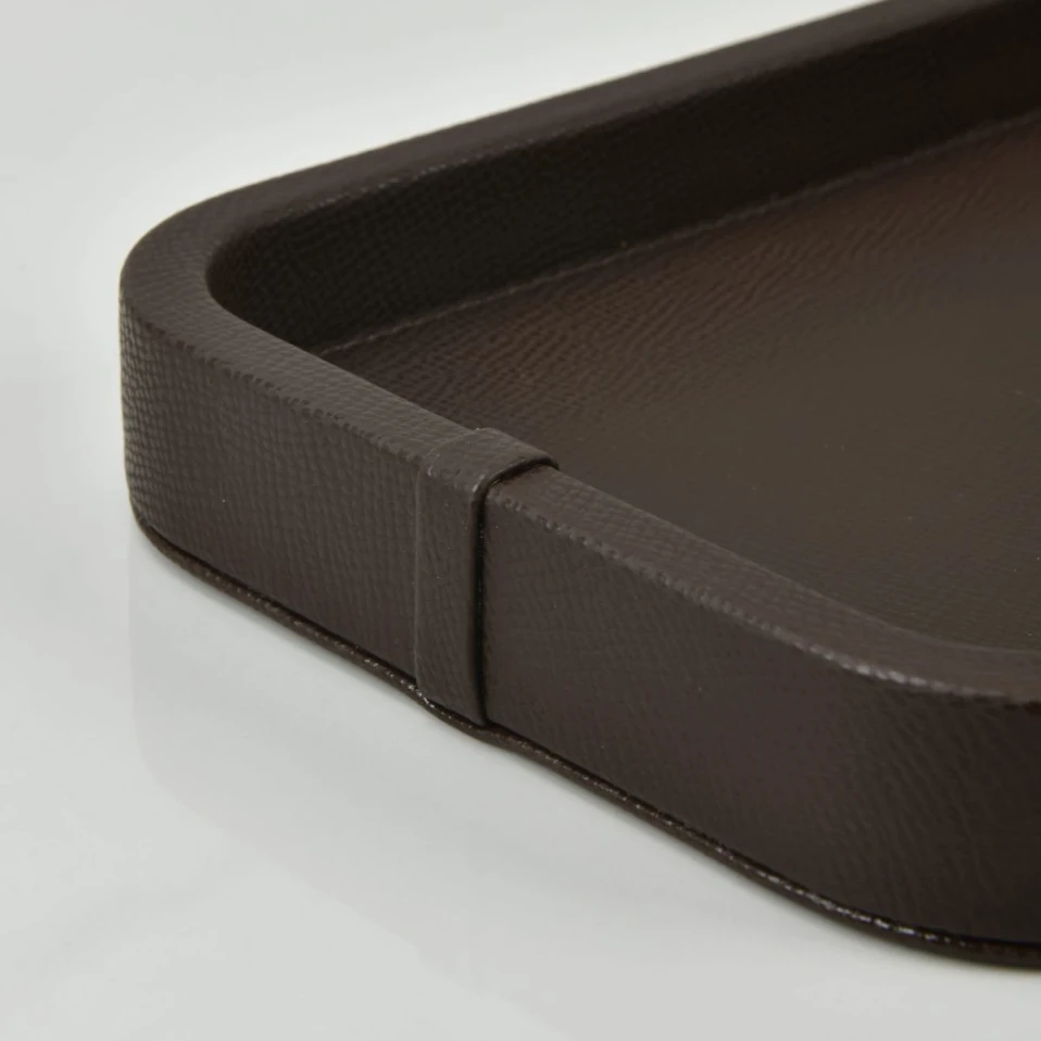 Marta Dekoratif Deri Tepsi Koyu Kahverengi 35x19x3 cm - 4