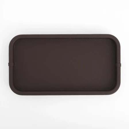 Marta Dekoratif Deri Tepsi Koyu Kahverengi 35x19x3 cm - 1