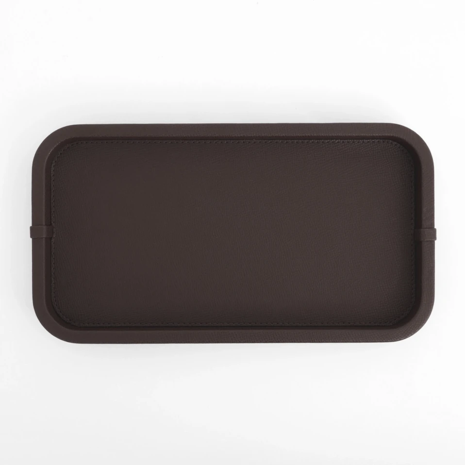 Marta Dekoratif Deri Tepsi Koyu Kahverengi 35x19x3 cm - Qua Home