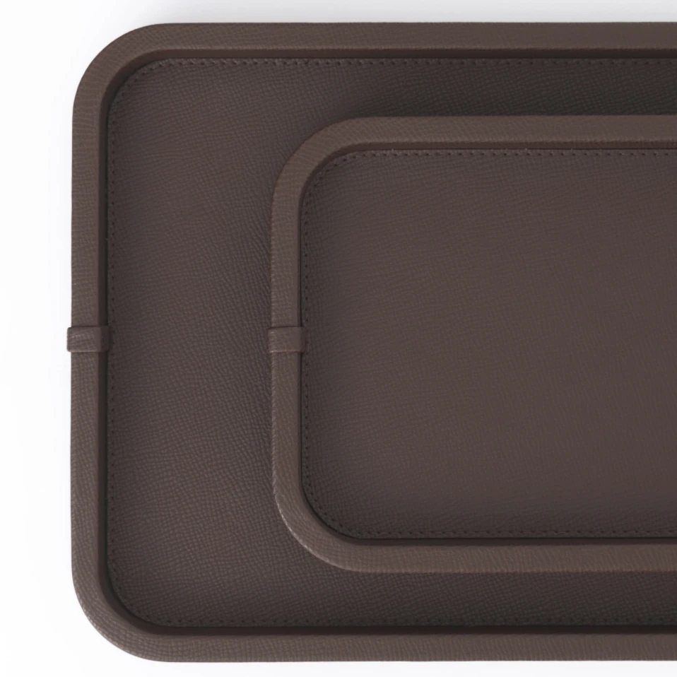 Marta Dekoratif Deri Tepsi Koyu Kahverengi 35x19x3 cm - 5