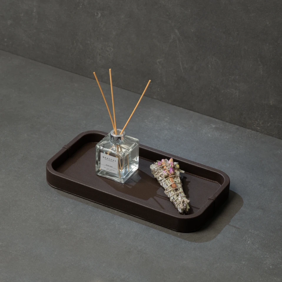 Marta Dekoratif Deri Tepsi Koyu Kahverengi 35x19x3 cm - 2