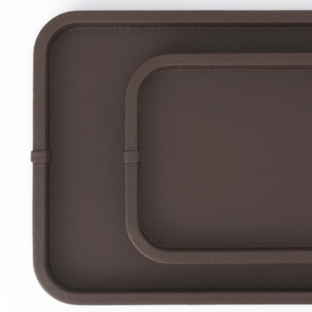 Marta Dekoratif Deri Tepsi Koyu Kahverengi 50x27x3 cm - 3