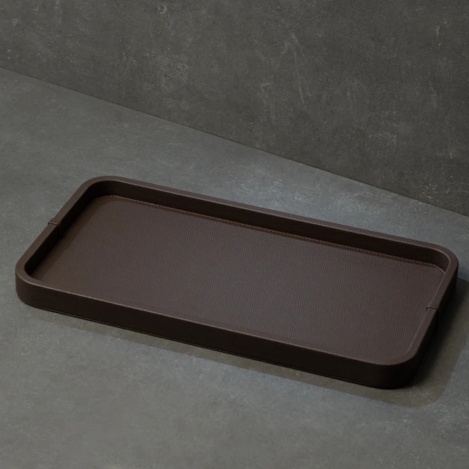 Marta Dekoratif Deri Tepsi Koyu Kahverengi 50x27x3 cm - 1