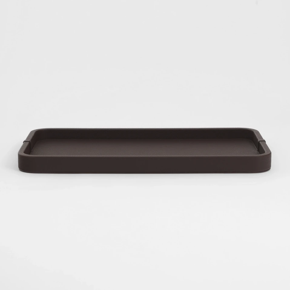 Marta Dekoratif Deri Tepsi Koyu Kahverengi 50x27x3 cm - 2