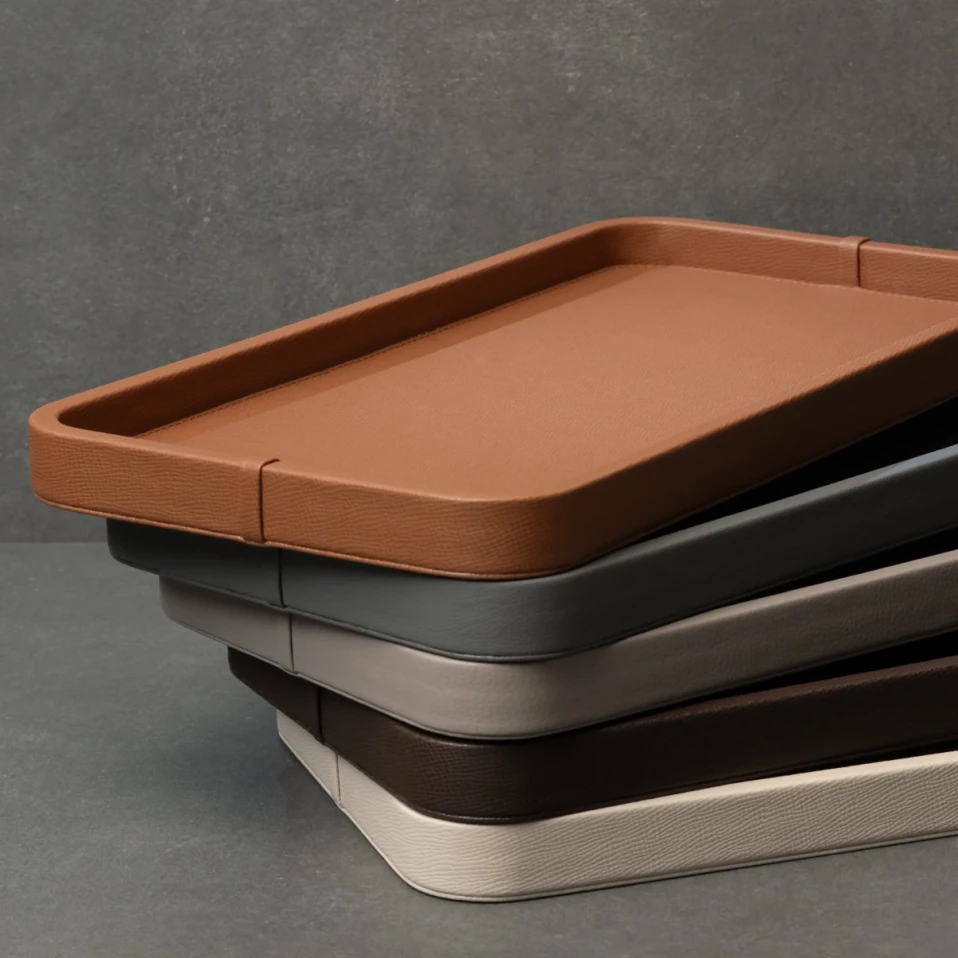 Marta Dekoratif Deri Tepsi Krem 50x27x3 cm - 5