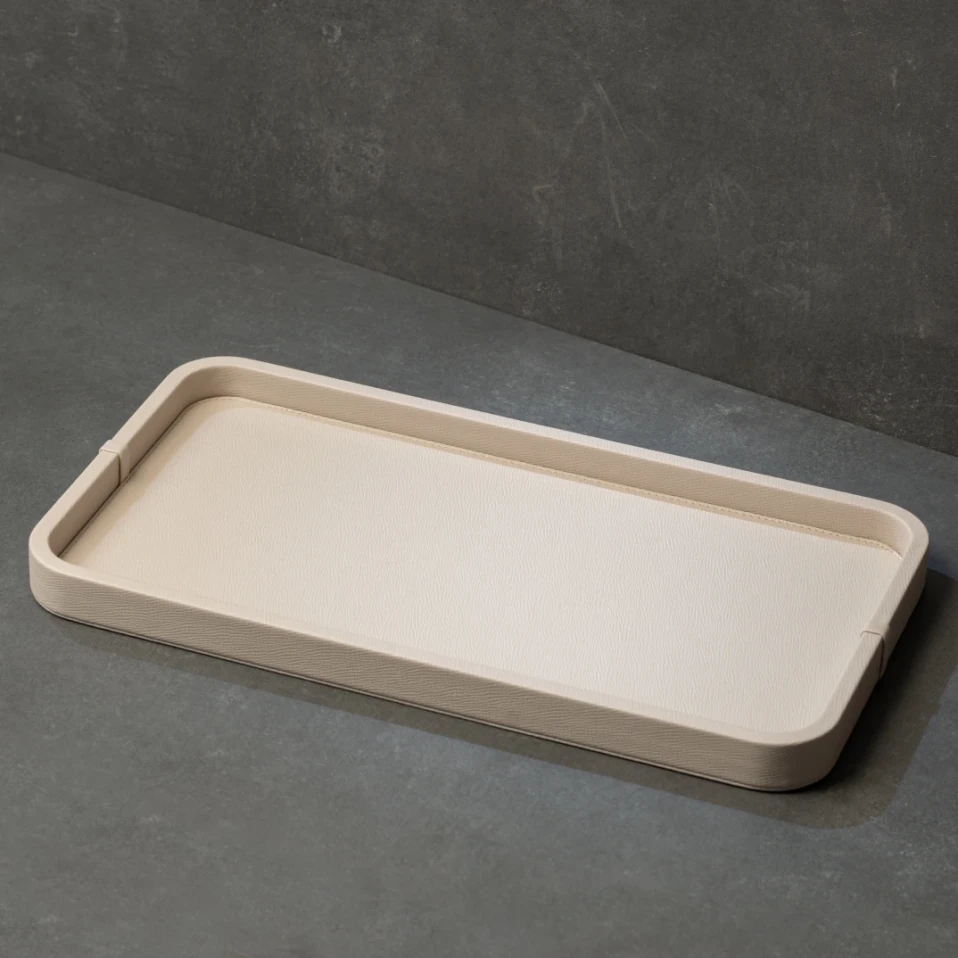 Marta Dekoratif Deri Tepsi Krem 50x27x3 cm - 1