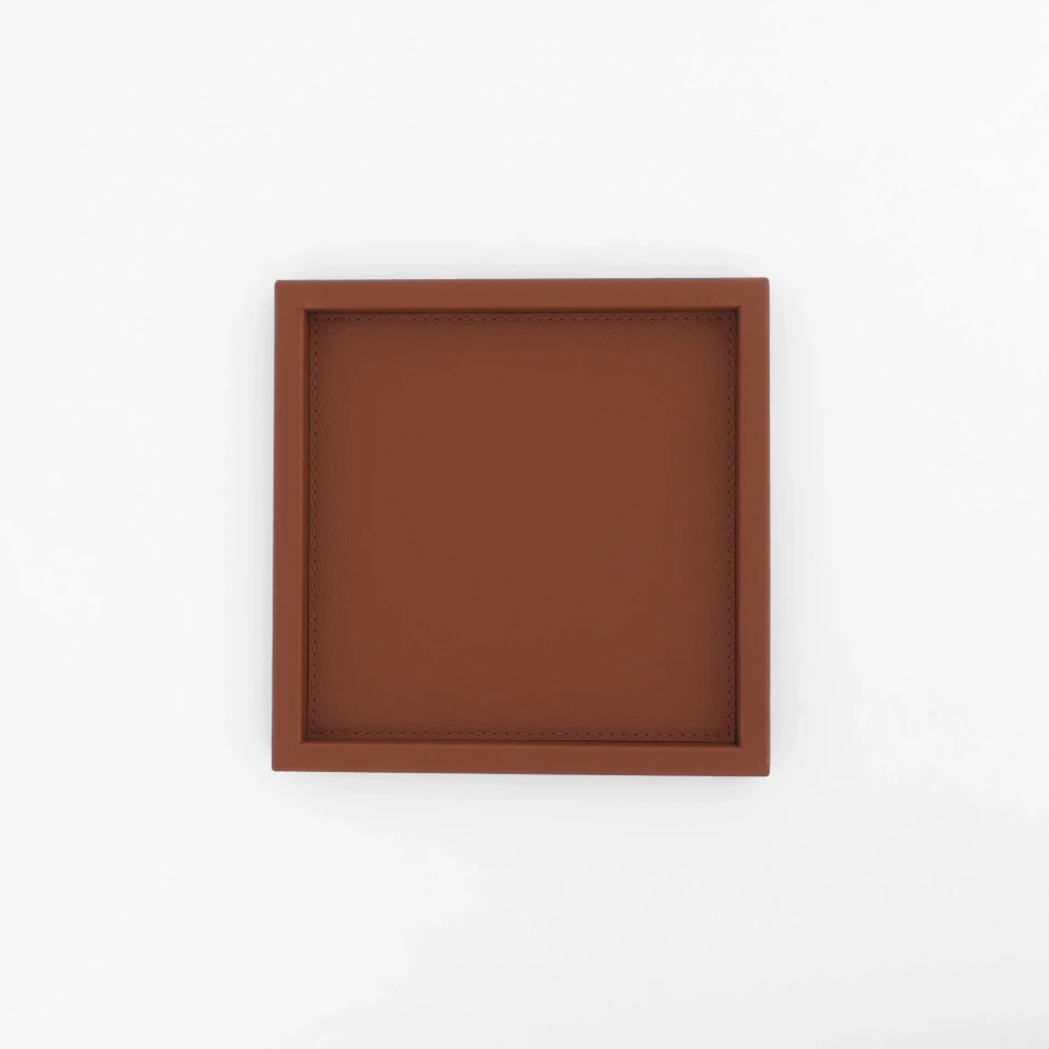 Rita Dekoratif Deri Tepsi Açık Kahverengi 22x22x2,5 cm - Qua Home