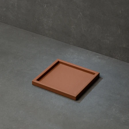 Rita Dekoratif Deri Tepsi Açık Kahverengi 22x22x2,5 cm - 2