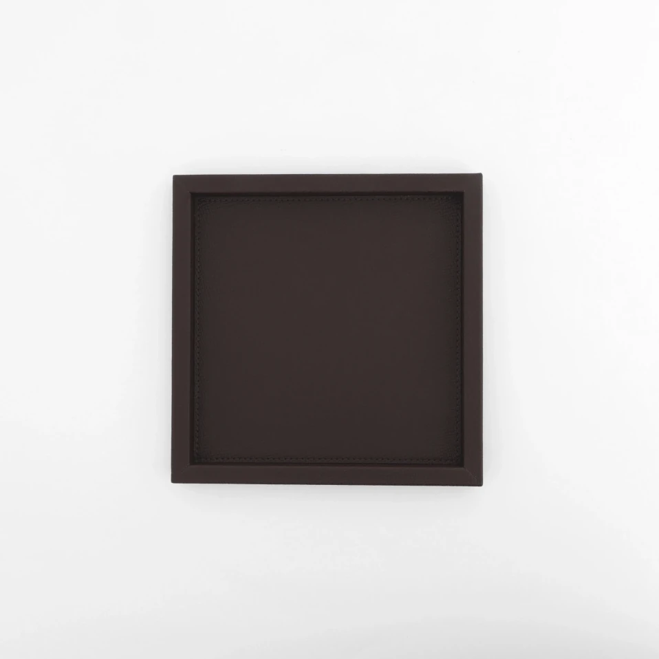 Rita Dekoratif Deri Tepsi Koyu Kahverengi 22x22x2,5 cm - Qua Home